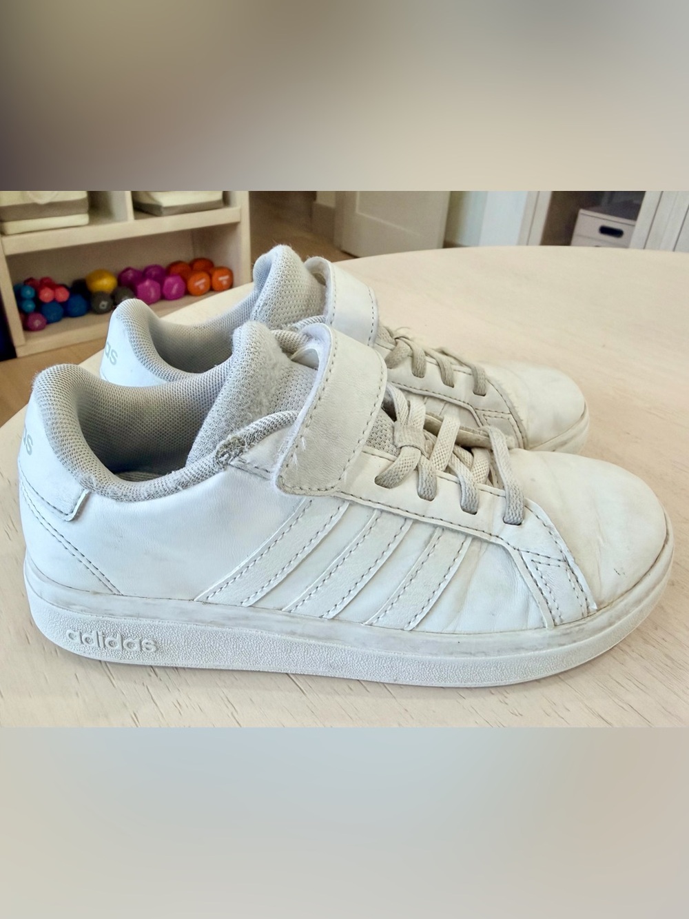 Adidas Grand Court Kids White Low-Top Sneakers with Hook-and-Loop Strap